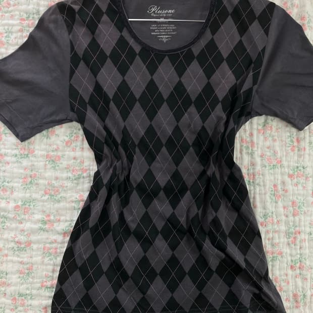 빈티지 레이스 아가일 반팔 1032 y2k 스트릿 갸루 펑키 일본빈티지 