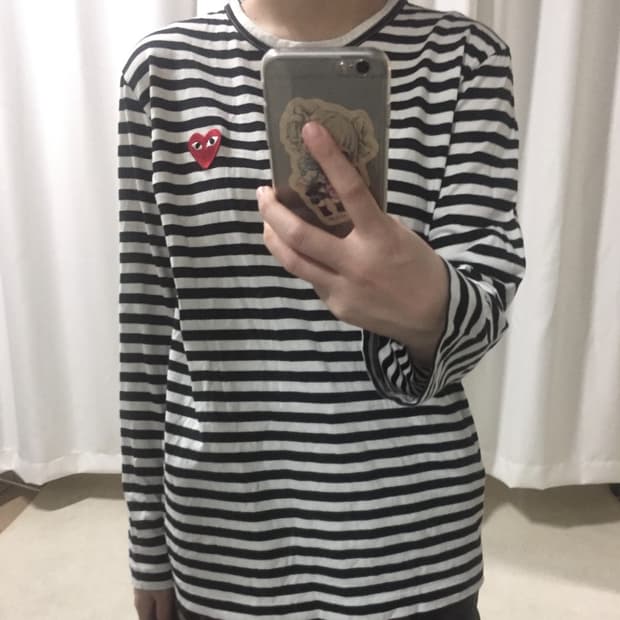 꼼데가르송 블랙 스트라이프 흰건 단가라 롱슬리브 긴팔 티셔츠