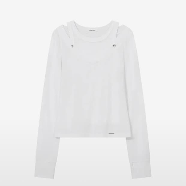 Layered line sheer long sleeve WHITE