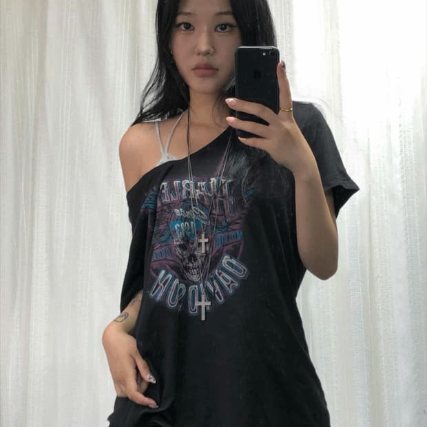 할리데이비슨 블랙 펑크 프린팅 반팔 탑