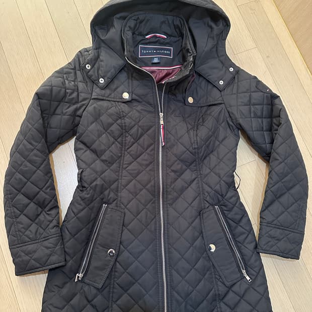 타미힐피거 여성 퀼팅 하프트렌치 누빔후드코트 경량 XS
