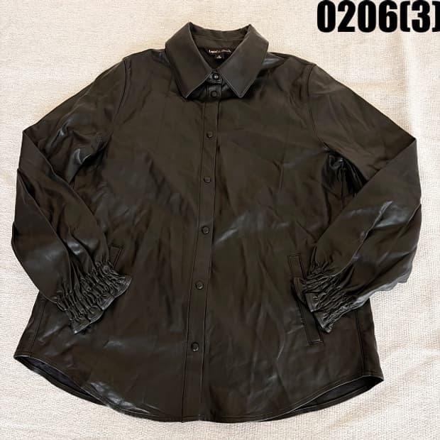 66 라삐아프 비건 블랙 셔링 소매 레더 셔츠 자켓 0206(3)