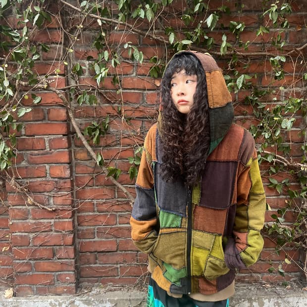 히피 패치워크 후드 집업 아우터