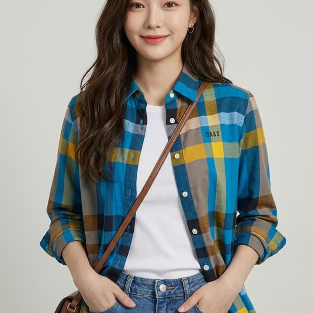 💙 닥스 체크 셔츠 165 | 여성 55 가능 | 슬림핏 봄셔츠