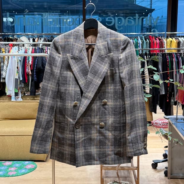 아크네 스튜디오 브라운 체크 더블 브레스티드 블레이저 자켓 