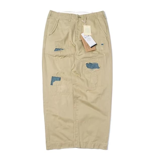 ️️️♦️ COZY / 러기드 코튼 패치워크 빈티지 치노 와이드 팬츠