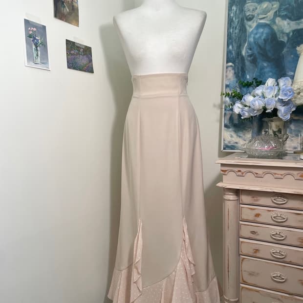 sheer pink dot ruffle princess long skir