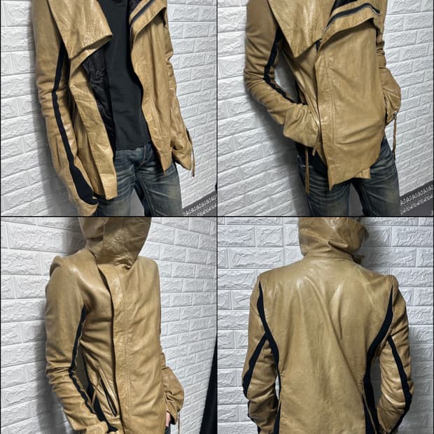 Ekam 하이넥 비대칭 고트스킨 자켓