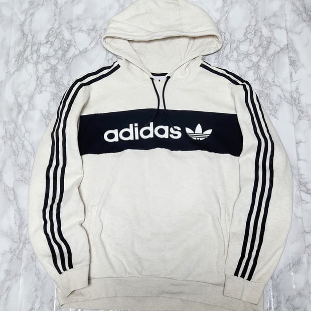 아디다스 삼선 빅로고 오버핏 후드티