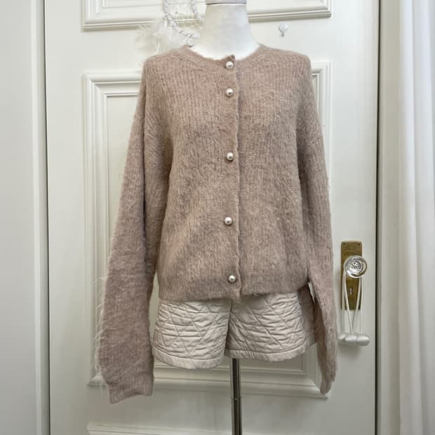 beige warm pearl button loose cardigan