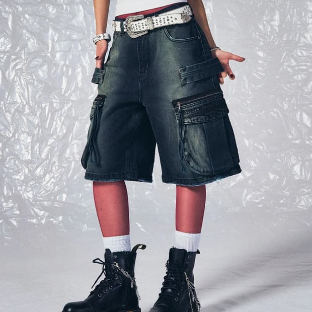 DENIM CARGO JORTS DARK GREEN