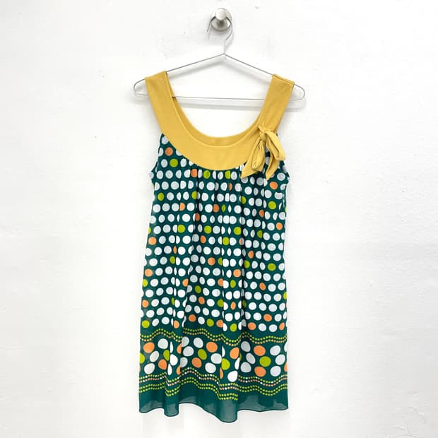 green mustard polka dot shift dress