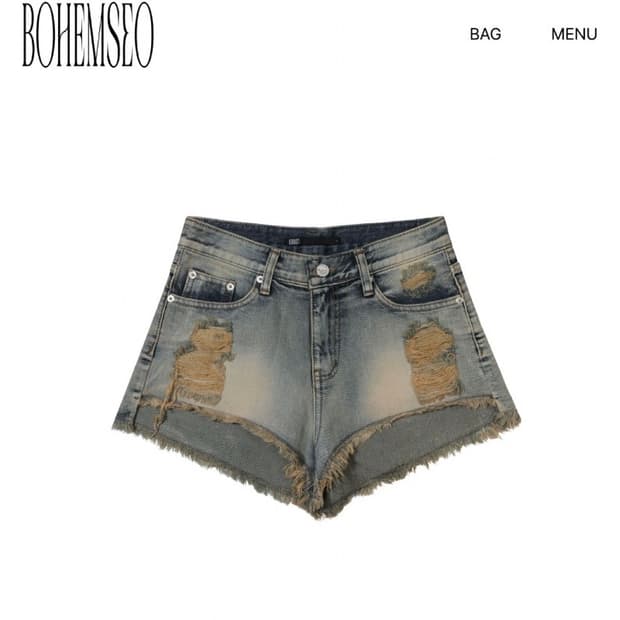 보헤미안서울 데미지 워싱 쇼츠 블루