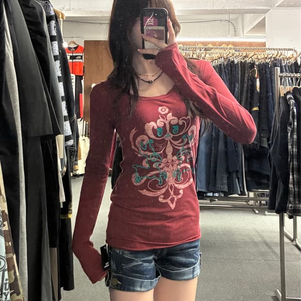 S)55DSL 빈티지 여성 레이어드 디자인 프린팅 롱슬리브