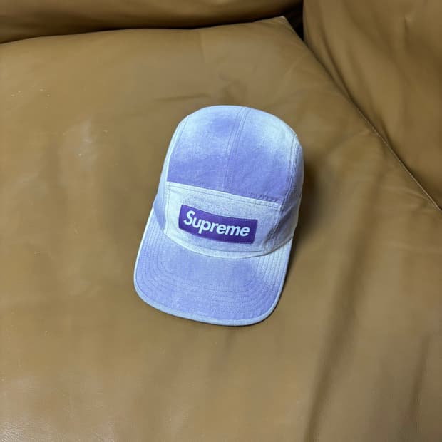 슈프림 캠프캡 모자 박스로고 워시드 스프레이 퍼플