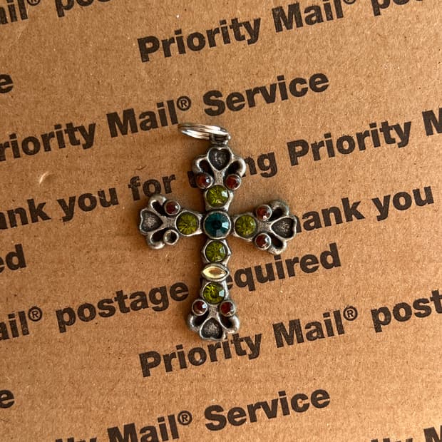 90s vtg Color Gem Cross Keyring