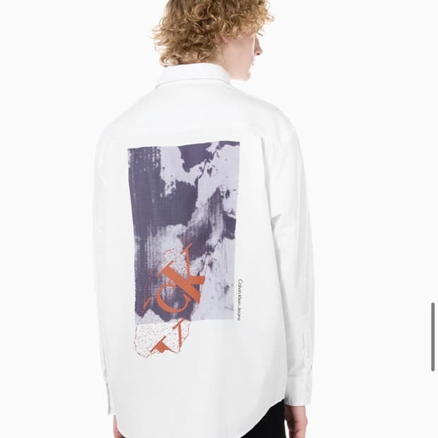 실측 XL) 캘빈클라인 by 라프시몬스 디자인 프린팅 화이트 셔츠 남방