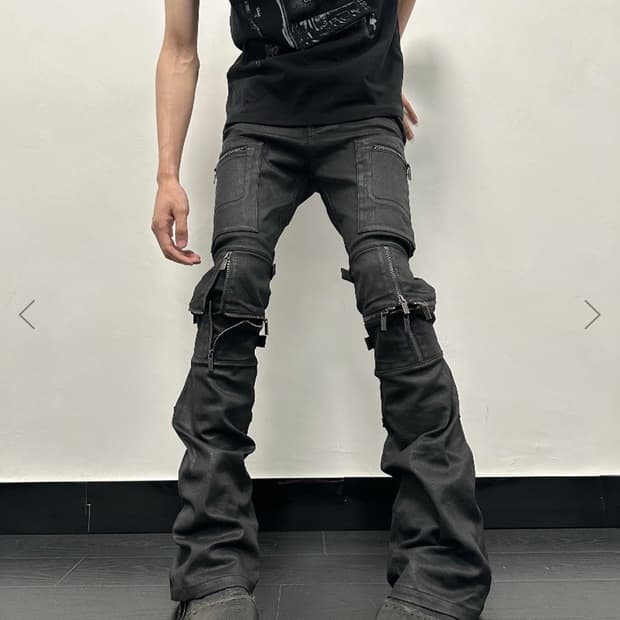 Fromtheisland Faux wax Cross zip Flare