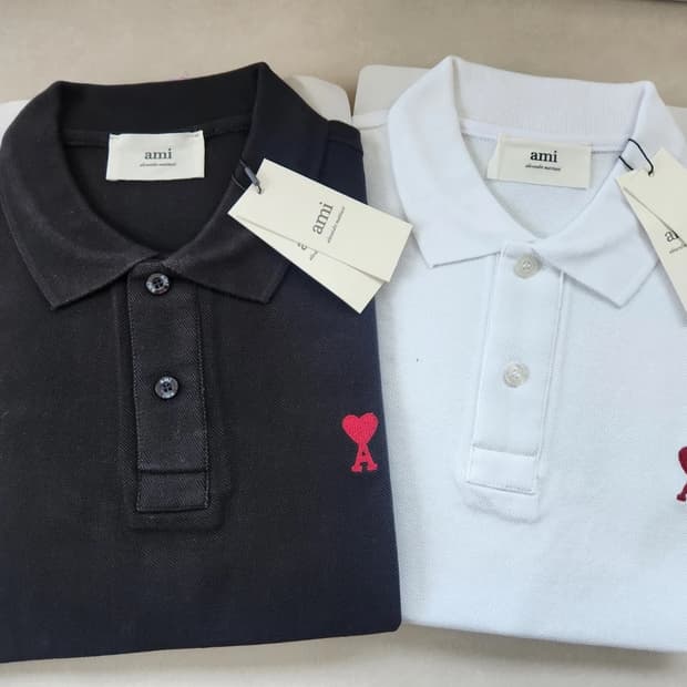 아미 폴로 셔츠 블랙/화이트 새상품 (QR인증)