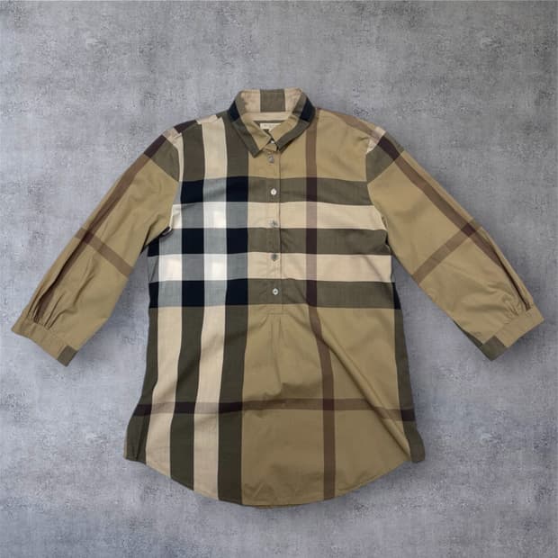 버버리 브릿 하우스체크 7부 하프버튼 셔츠 XS
