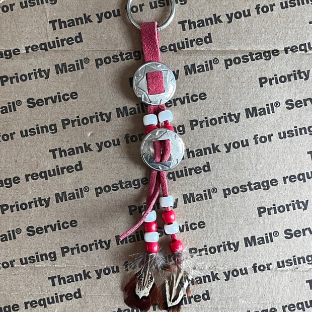 90s vtg Native Beads & Feather Keyring