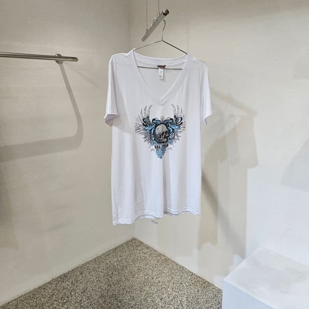 할리데이비슨 해골 프린팅 반팔 티셔츠