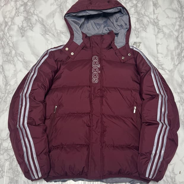 대장 아디다스 삼선 버건디x실버 푸퍼 패딩 자켓