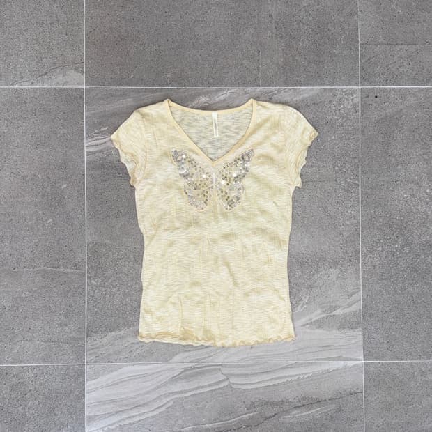 Lemon spangled butterfly half blouse