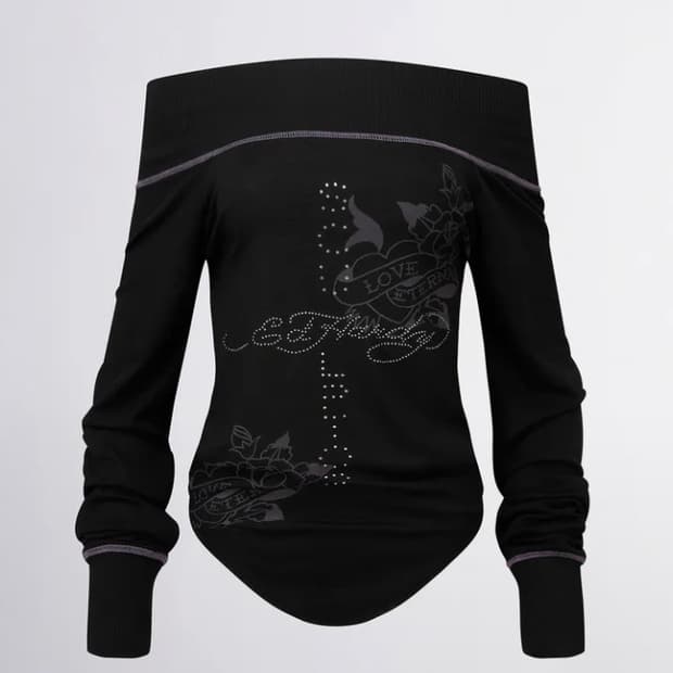 스컬프터 Raglan Off-Shoulder Tee Black