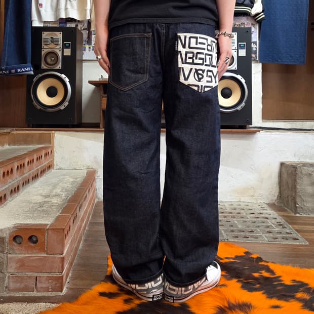 포켓 프린팅 롤업 생지 데님 팬츠