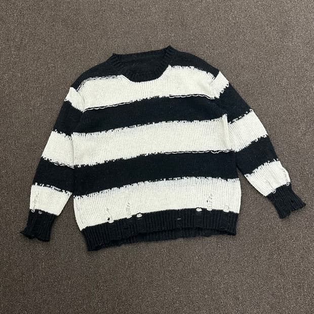 OS)Japanese vintage 여성 데미지 단가라 니트 스웨터