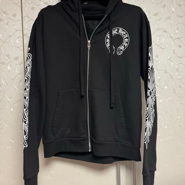 크림발 크롬하츠 홀스슈 플로랄 플리스 퍽유 집업 후드 블랙 M