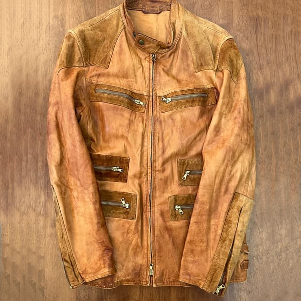 아바하우스 2000s 멀티 포켓 레더 라이더 재킷