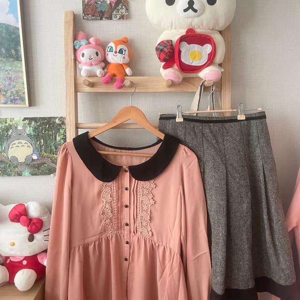 모리걸 빈티지 피치핑크 레이스 블라우스 set💗🖤