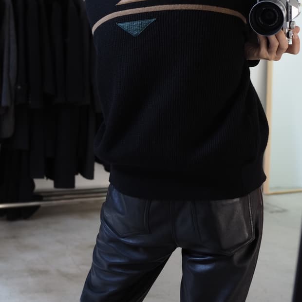 1990's vintage leather patch cardigan 