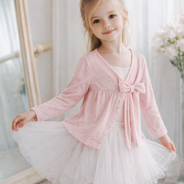 여아 연핑크 발레 가디건 5~7세 / 리본 코튼 가디건