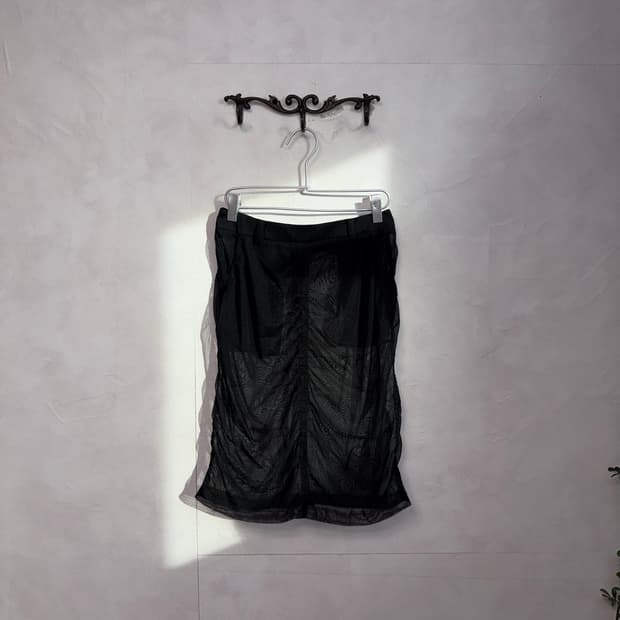 Black shirring pocket layering skirt