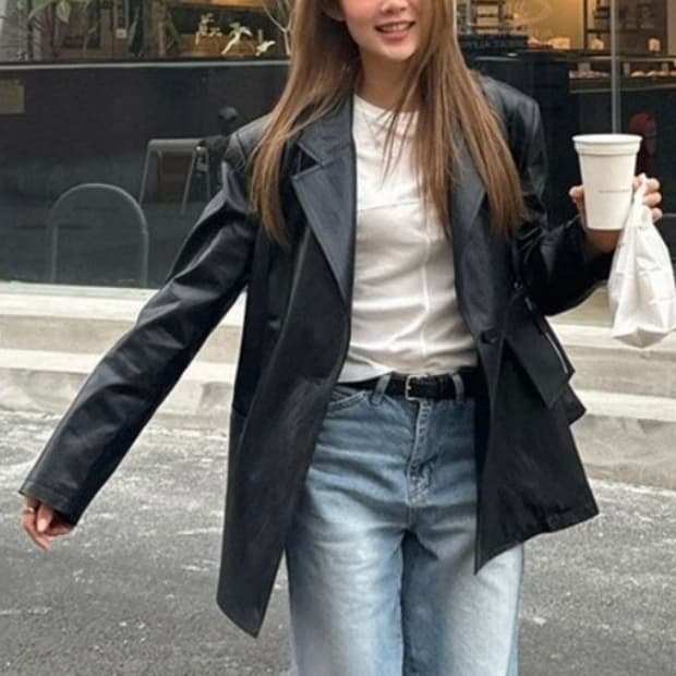 르 오버핏 레더자켓