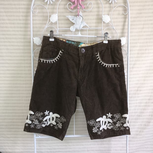 jpn vintage 브라운 보헤미안 자수 코듀로이 버뮤다 팬츠 y2k 