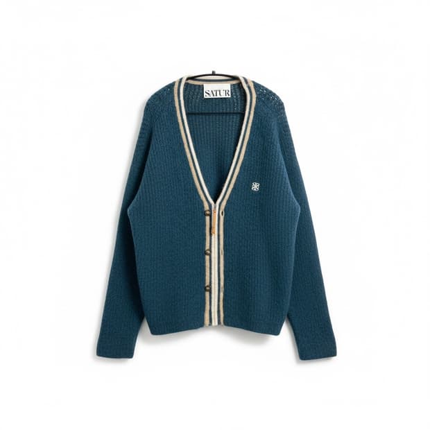 SATUR 브이넥 가디건 청록색 L