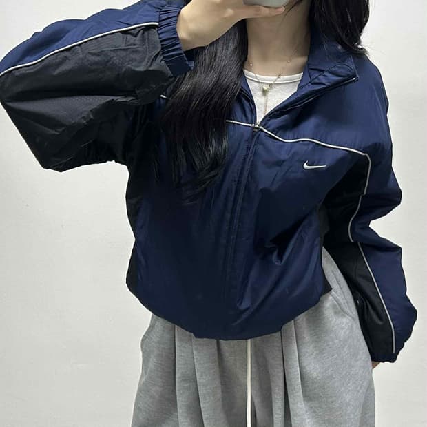 나이키 솔로 스우시 파이핑 네이비 올드스쿨 윈드브레이커 자켓 바람막이 희