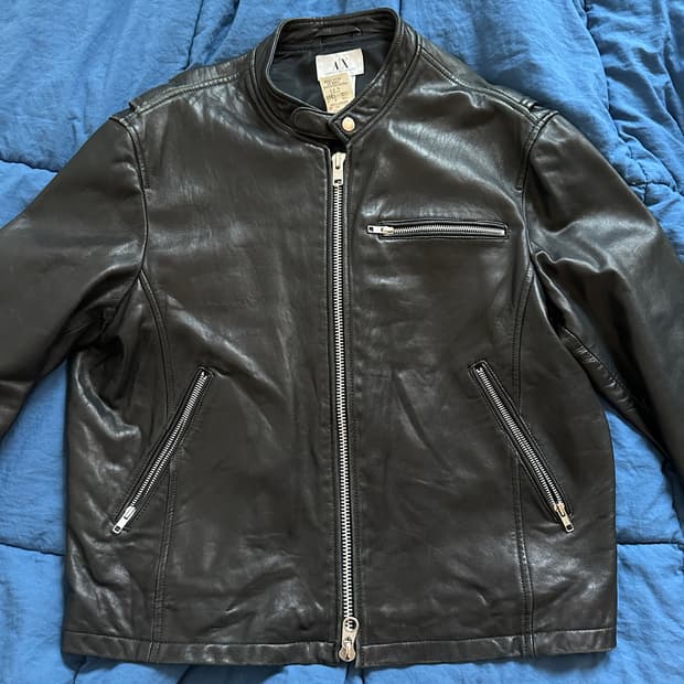아르마니 익스체인지 가죽 자켓 싱글 차이나 카라