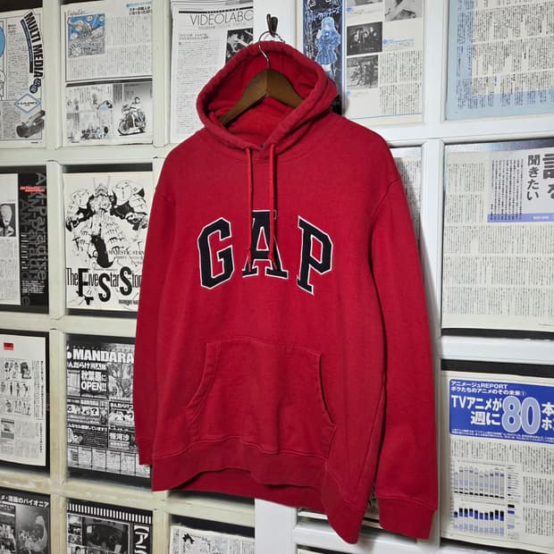 갭 빅 자수 로고 레드 오버핏 후드티
