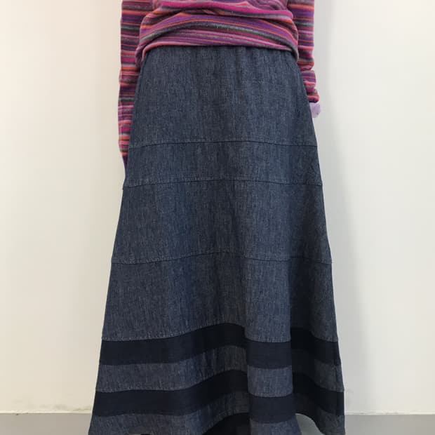 Jpn Linen-Cotton Blend Denim Long Skirt