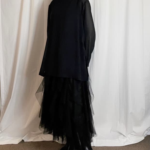 Sheer Side-Slit Long Sleeve Blouse
