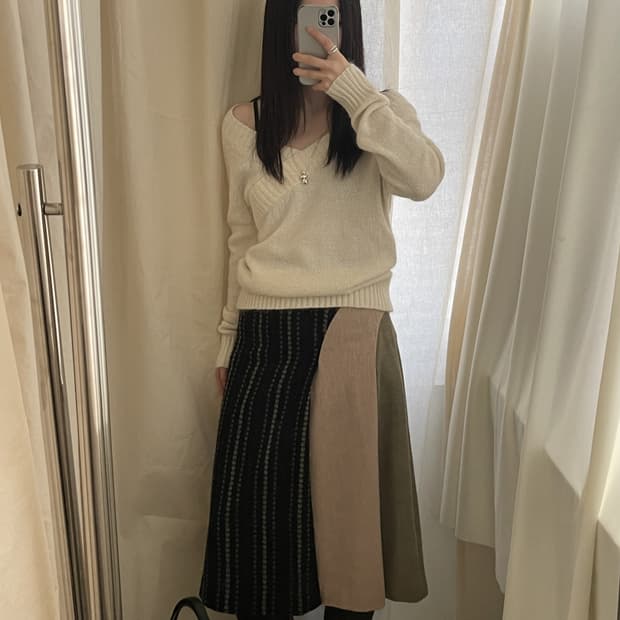 vintage dot pattern flare wool skirt