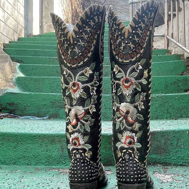 OLD GRINGO 플로럴 자수  웨스턴 롱부츠(240)