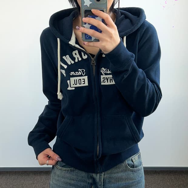 Who.A.U 후아유 스펠아웃로고 네이비 후드집업