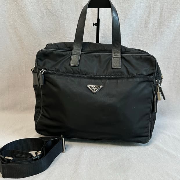 프라다 블랙 포코노 서류 가방 나일론 사피아노