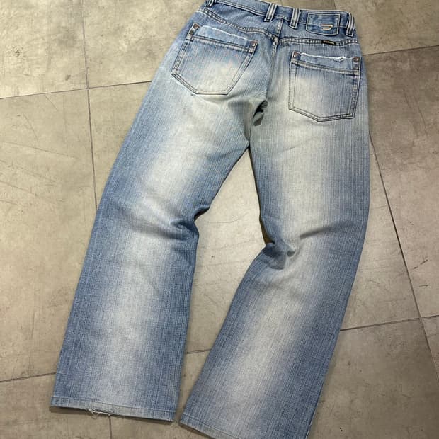 Diesel Industry 화이트 워싱 연청 와이드 데님 팬츠 